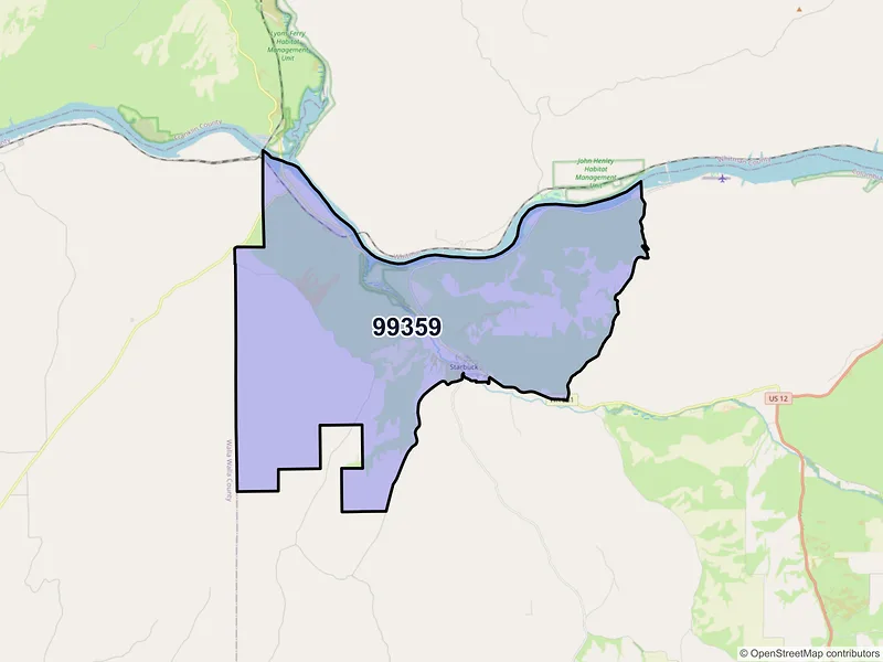 Map of Starbuck, Washington and ZIP codes