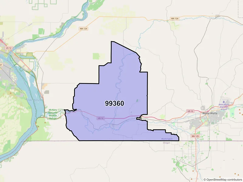 Map of ZIP Code 99360 — Touchet, WA