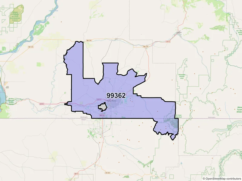 Map of ZIP Code 99362 — Walla Walla, WA