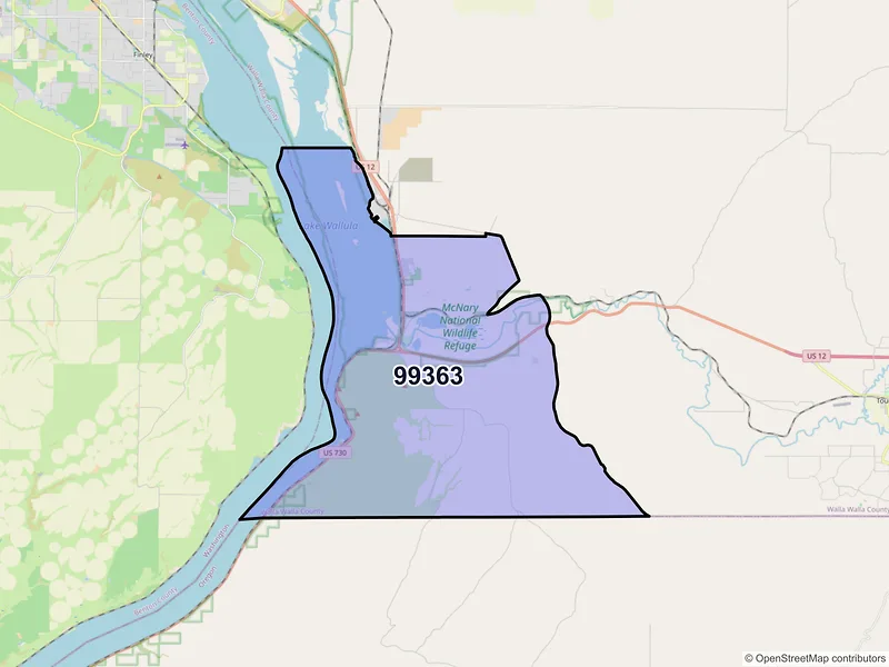 Map of Wallula, Washington and ZIP codes
