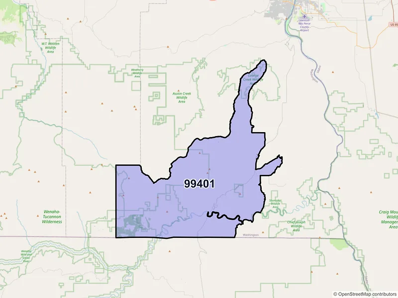 Map of ZIP Code 99401 — Anatone, WA