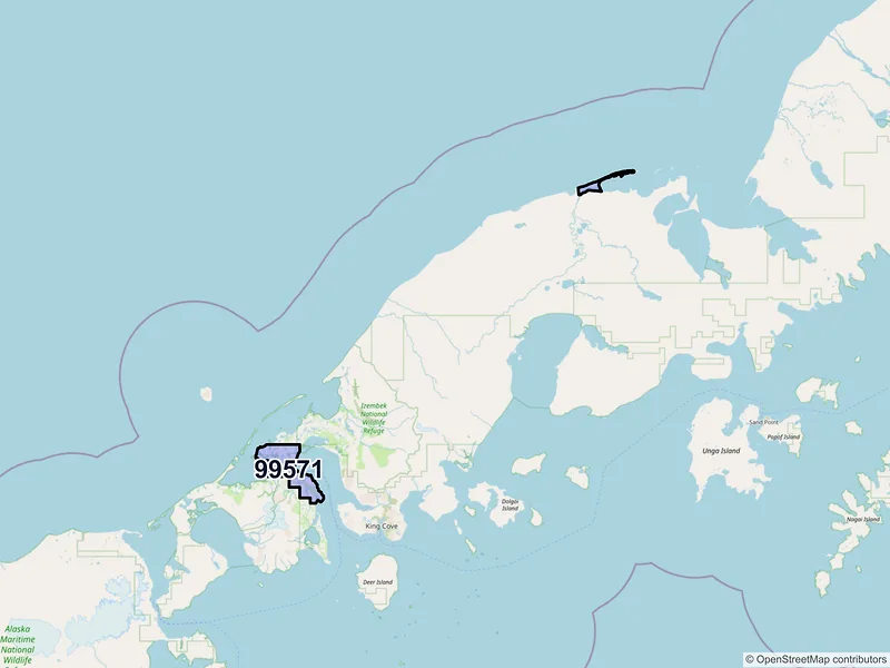 Map of Cold Bay, Alaska and ZIP codes