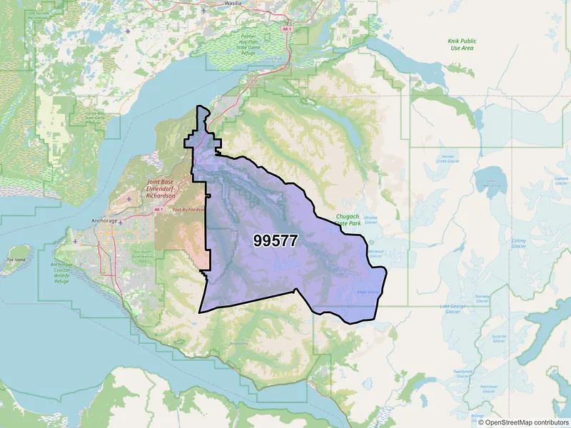 Map of ZIP Code 99577 — Eagle River, AK