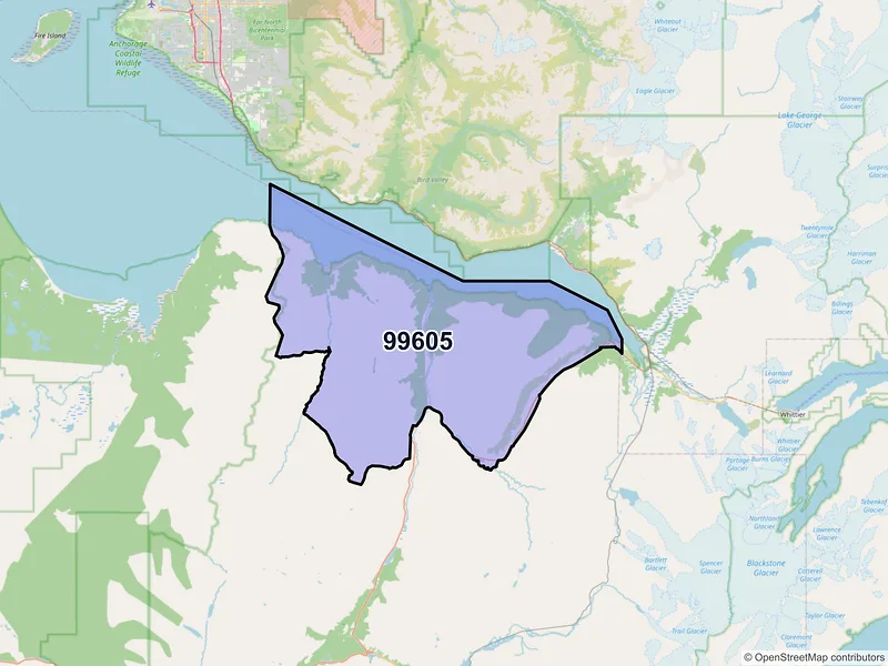 Map of Hope, Alaska and ZIP codes