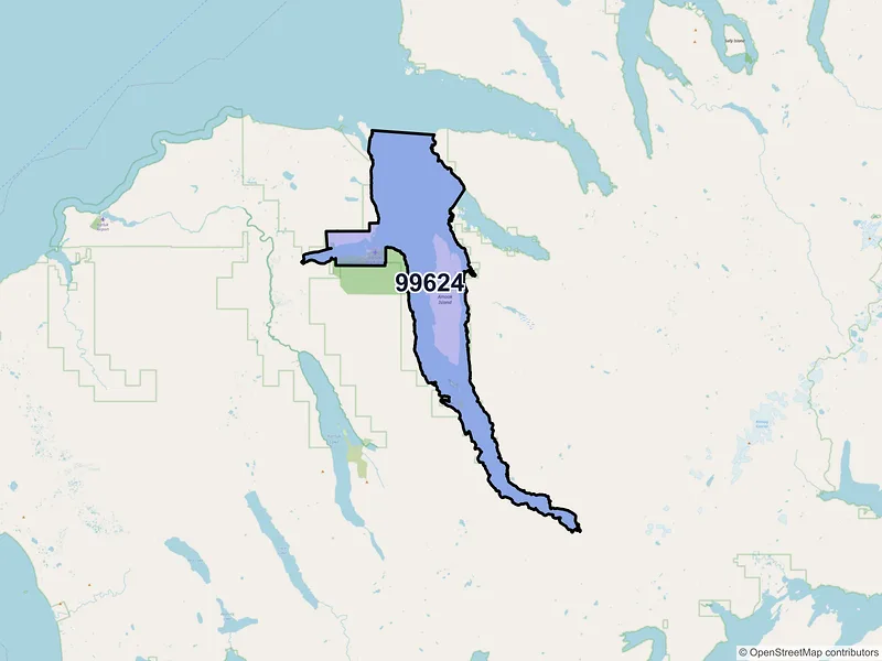 Map of Larsen Bay, Alaska and ZIP codes