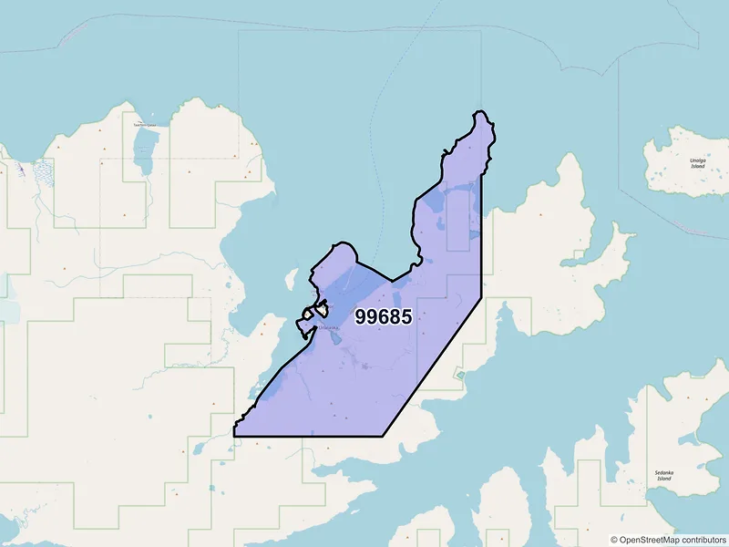 Map of Unalaska, Alaska and ZIP codes