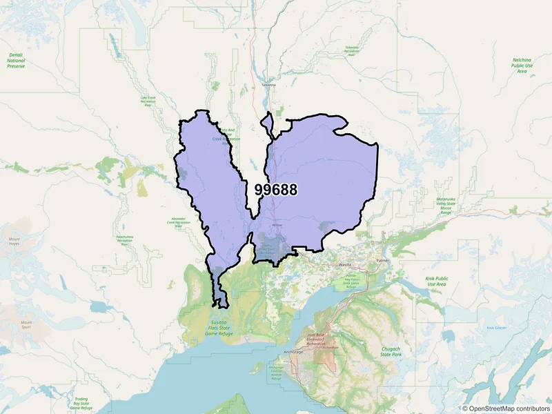 Map of ZIP Code 99688 — Willow, AK
