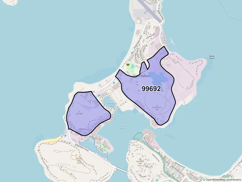 Map of Dutch Harbor, Alaska and ZIP codes