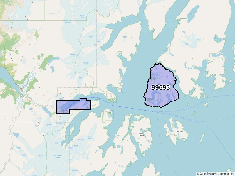 Map of Whittier, Alaska and ZIP codes