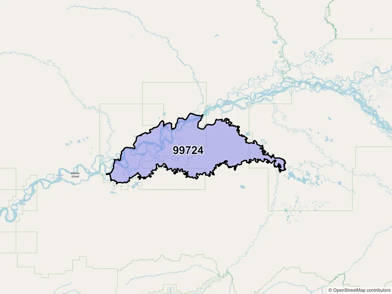 Map of Beaver, Alaska and ZIP codes