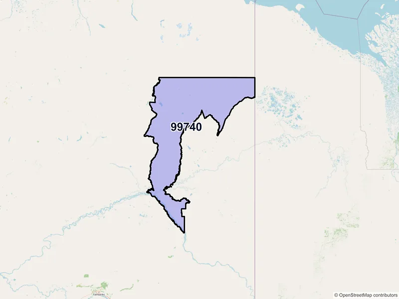 Map of Fort Yukon, Alaska and ZIP codes