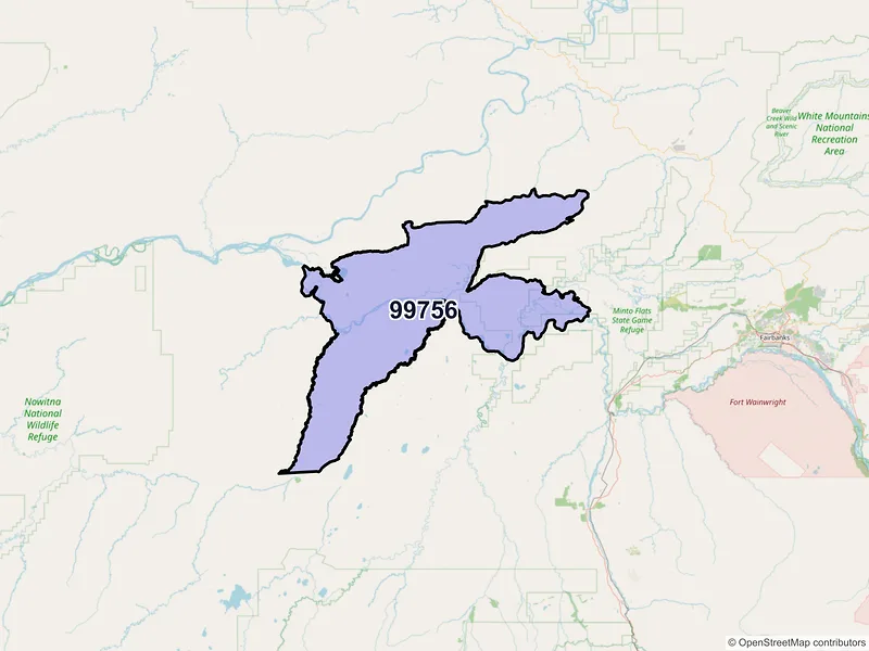 Map of Manley Hot Springs, Alaska and ZIP codes