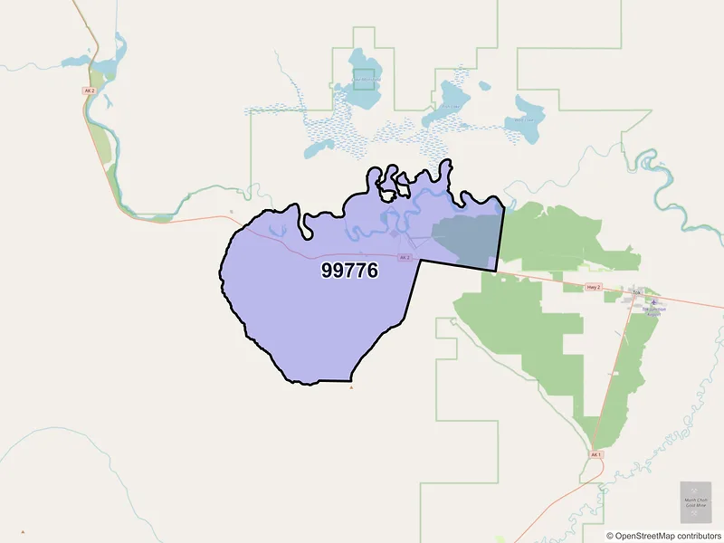 Map of Tanacross, Alaska and ZIP codes