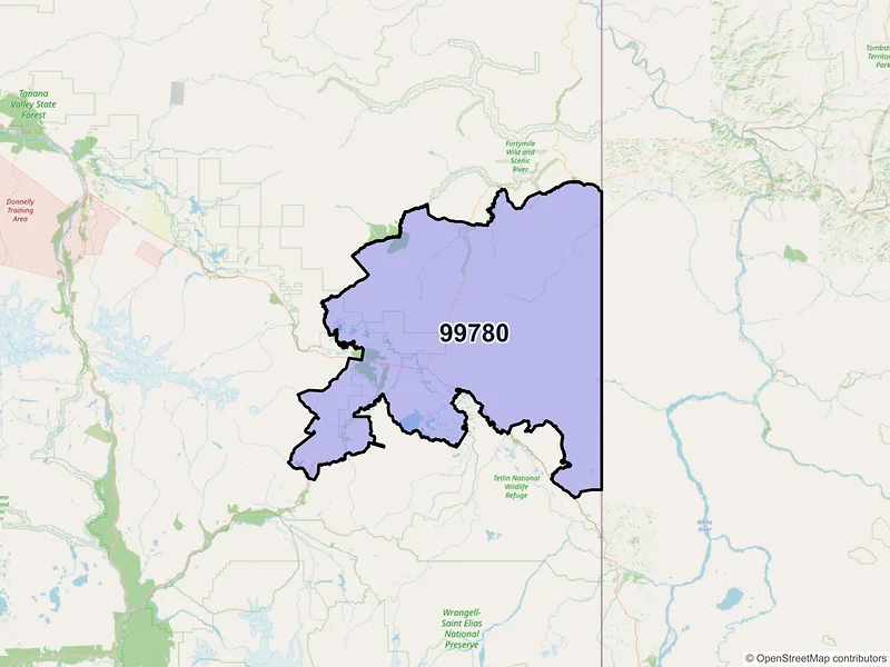 Map of ZIP Code 99780 — Tok, AK