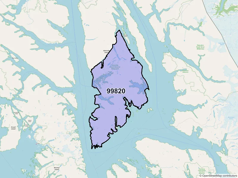 Map of Angoon, Alaska and ZIP codes