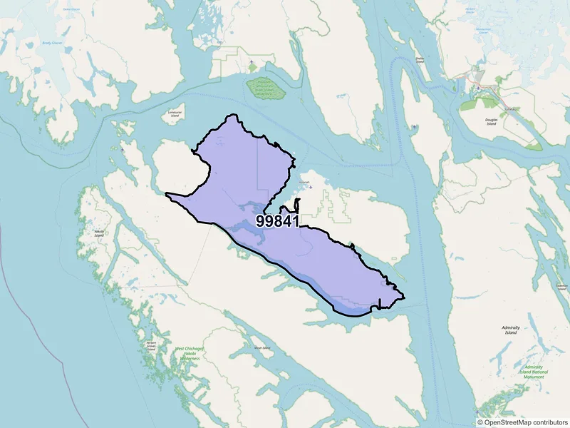 Map of Tenakee Springs, Alaska and ZIP codes