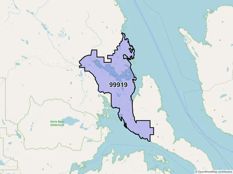 Map of Thorne Bay, Alaska and ZIP codes
