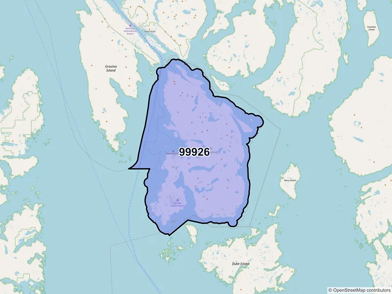 Map of Metlakatla, Alaska and ZIP codes