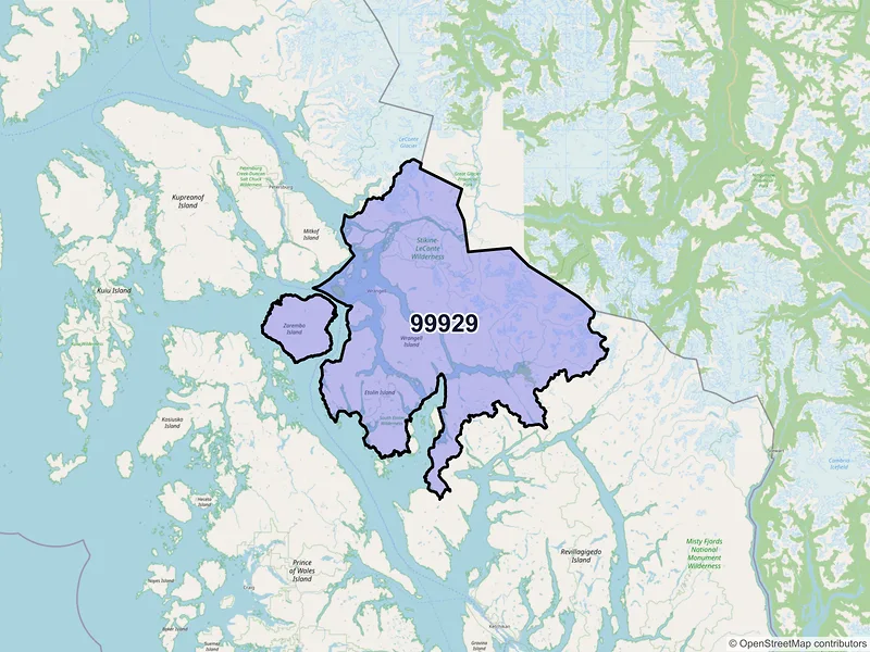 Map of Wrangell, Alaska and ZIP codes